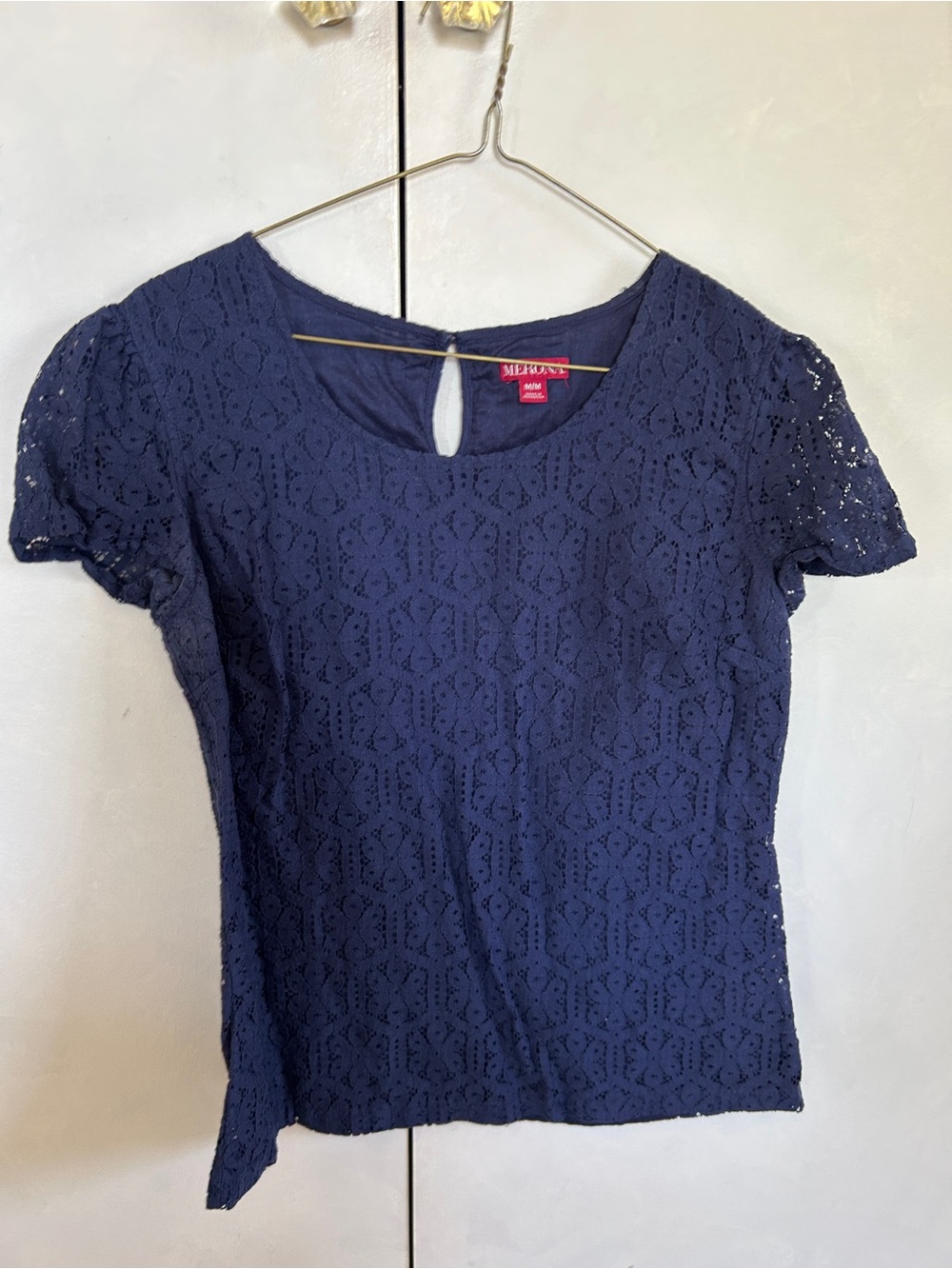 Merona Navy Lace Short Sleeve Scoop Neck Top